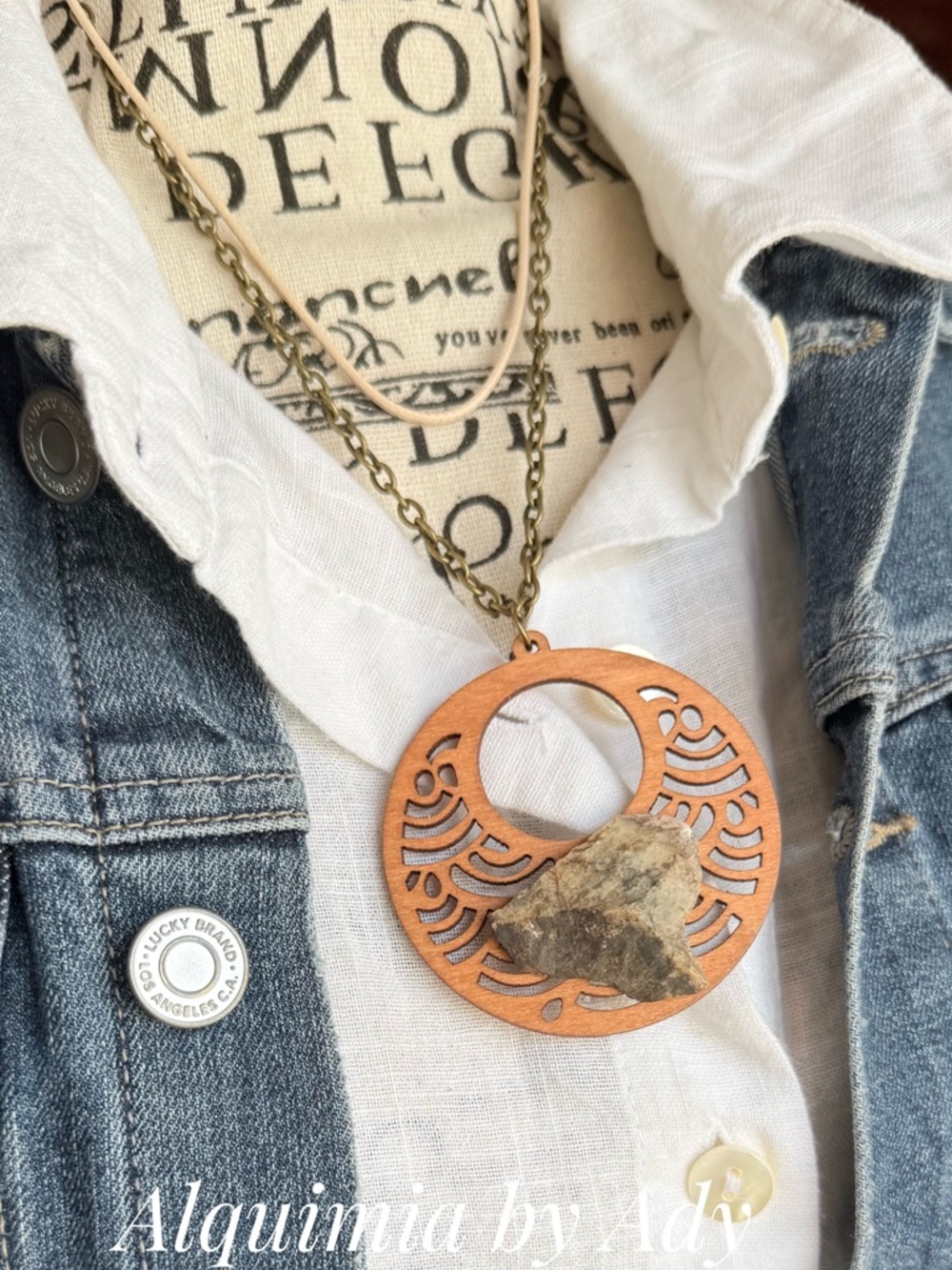 BRUTALIST JASPER Copper-Tone Circular Pendant Necklace with Natural Stone Accent